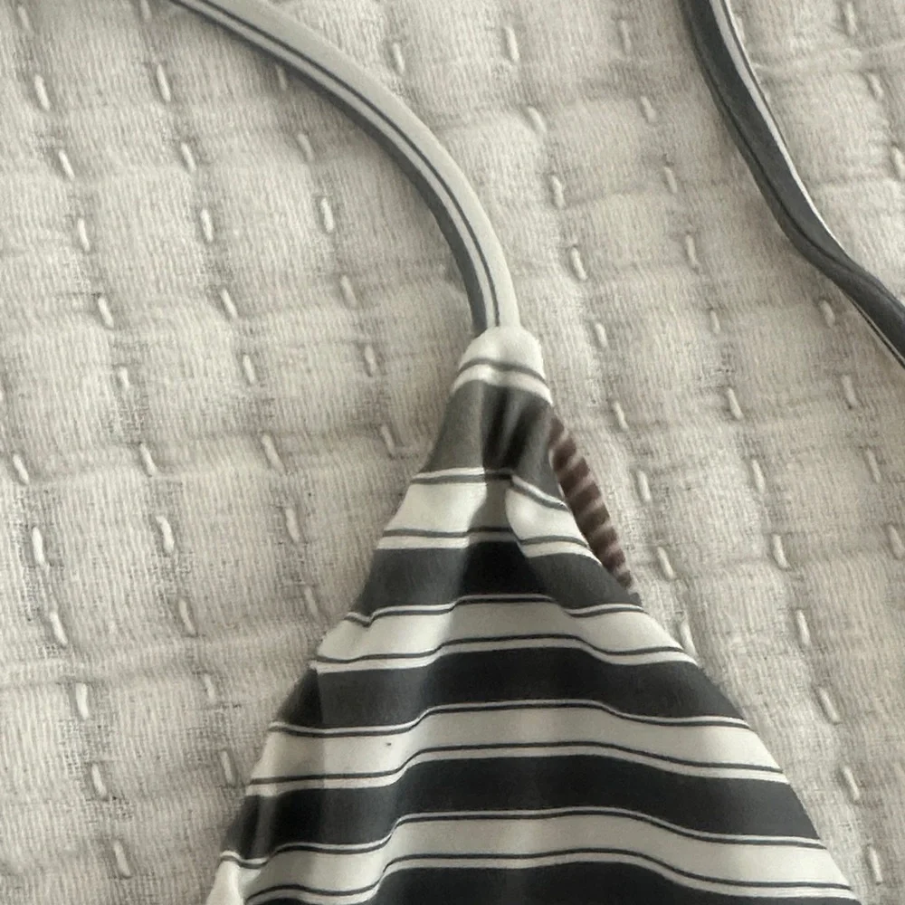 Acacia Striped Triangle Bikini Top in Gray and White - Picture 2 of 6